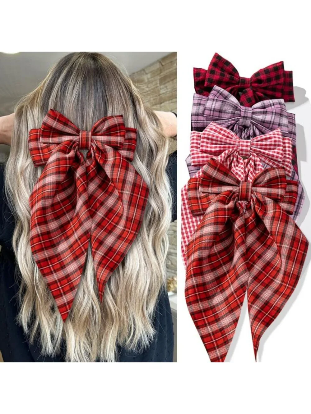 4 PCS Nonslip Hair Bows Clips for Women & Girls - Bow-knot Accessories for Thick